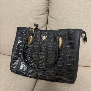 Black Croc-Embossed Leather Tote